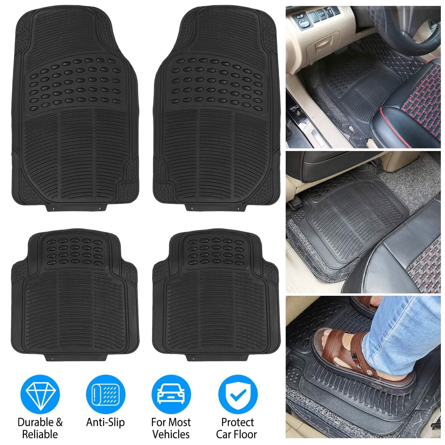 4-Pieces: Heavy Duty PVC Rubber Automotive Floor Mats with Trimmable Design Automotive - Tophatter Daily Deals