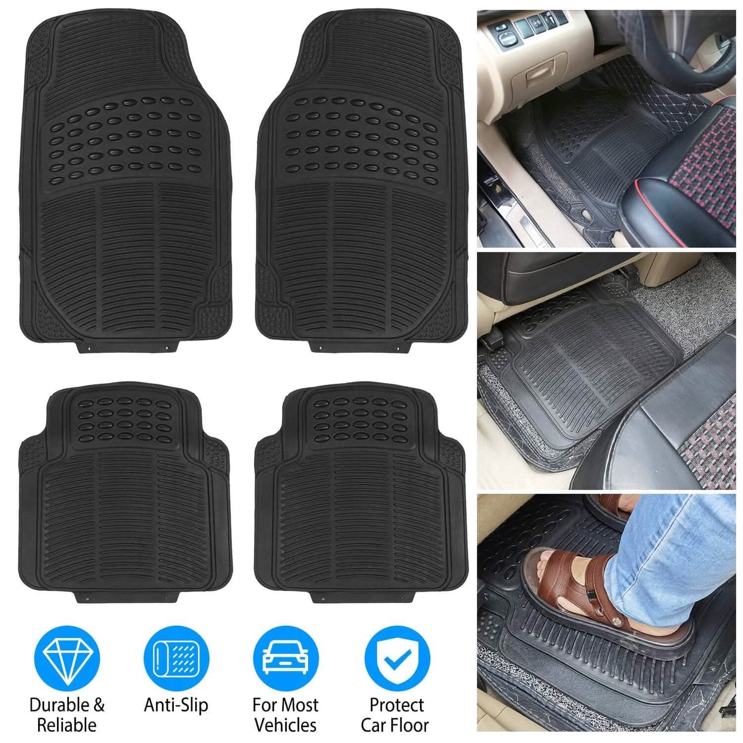 4-Pieces: Heavy Duty PVC Rubber Automotive Floor Mats with Trimmable Design Automotive - Tophatter Daily Deals