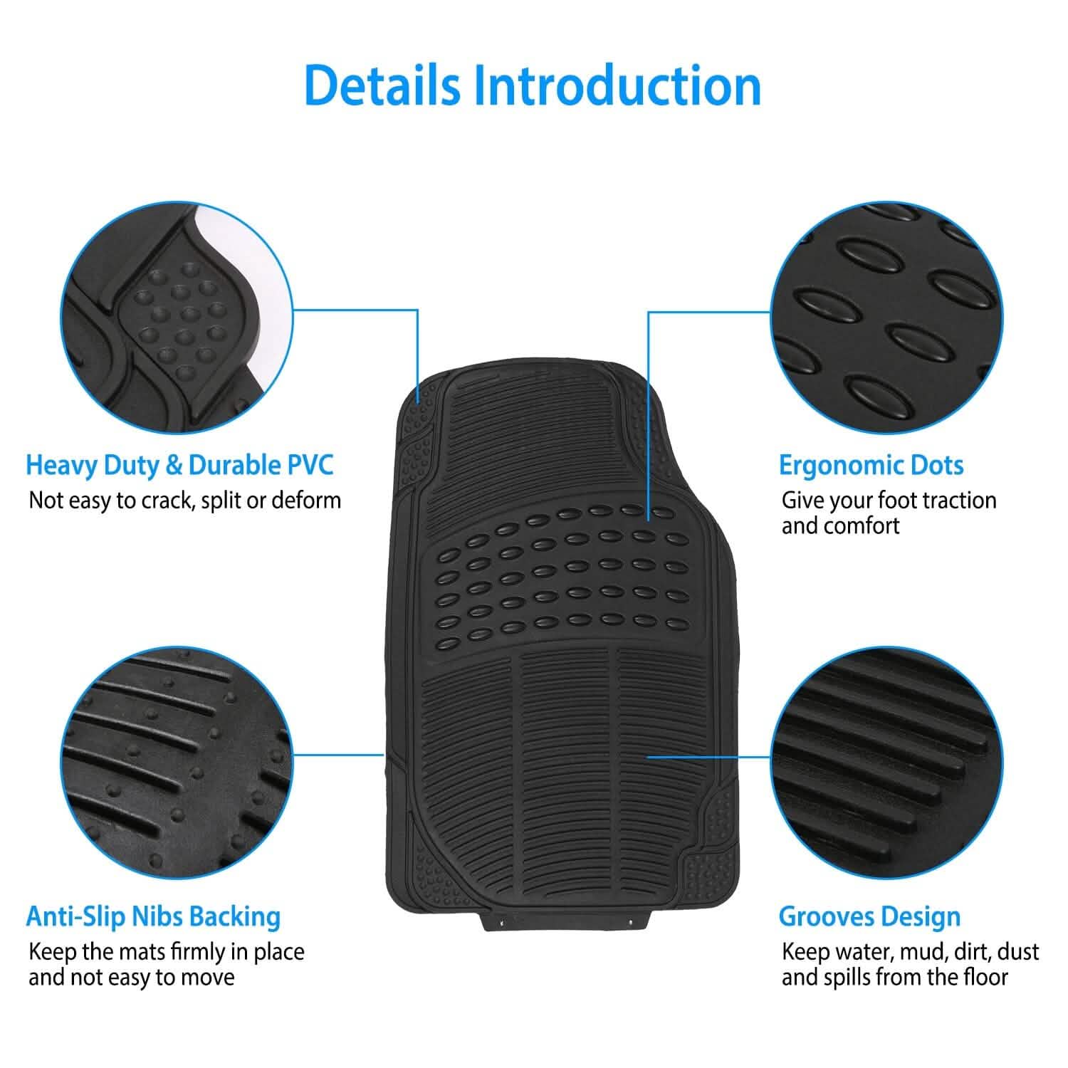 4-Pieces: Heavy Duty PVC Rubber Automotive Floor Mats with Trimmable Design Automotive - Tophatter Daily Deals