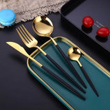 4-Pieces: Mirror Polish Dinnerware Set Stainless Steel Cutlery Set Flat Tableware Black Wine & Dining - Tophatter Daily Deals