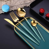 4-Pieces: Mirror Polish Dinnerware Set Stainless Steel Cutlery Set Flat Tableware Green Wine & Dining - Tophatter Daily Deals