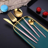 4-Pieces: Mirror Polish Dinnerware Set Stainless Steel Cutlery Set Flat Tableware Pink Wine & Dining - Tophatter Daily Deals