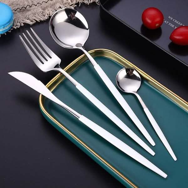 4-Pieces: Mirror Polish Dinnerware Set Stainless Steel Cutlery Set Flat Tableware Silver Wine & Dining - Tophatter Daily Deals
