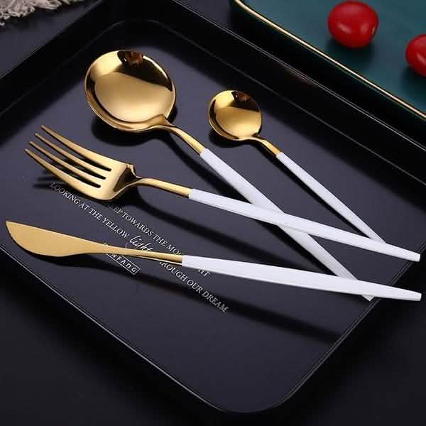 4-Pieces: Mirror Polish Dinnerware Set Stainless Steel Cutlery Set Flat Tableware White Wine & Dining - Tophatter Daily Deals