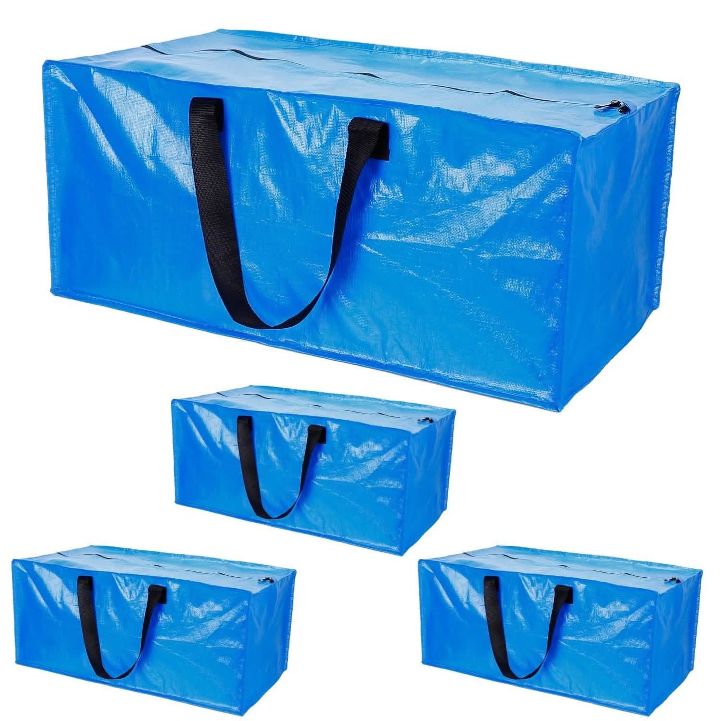 4-Pieces: Reusable Plastic Totes Blue Moving Bin Zippered Storage Bag Storage & Organization - Tophatter Daily Deals