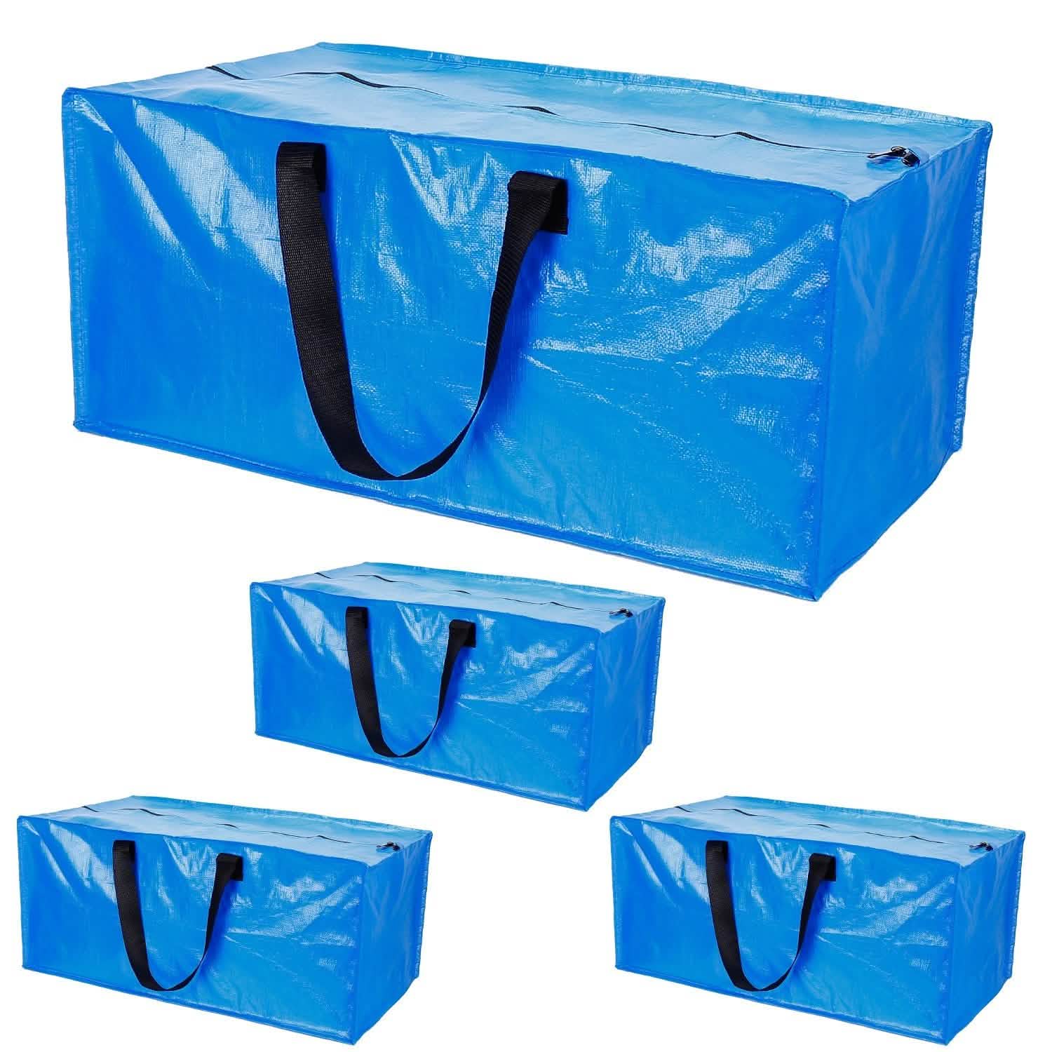 4-Pieces: Reusable Plastic Totes Blue Moving Bin Zippered Storage Bag Storage & Organization - Tophatter Daily Deals