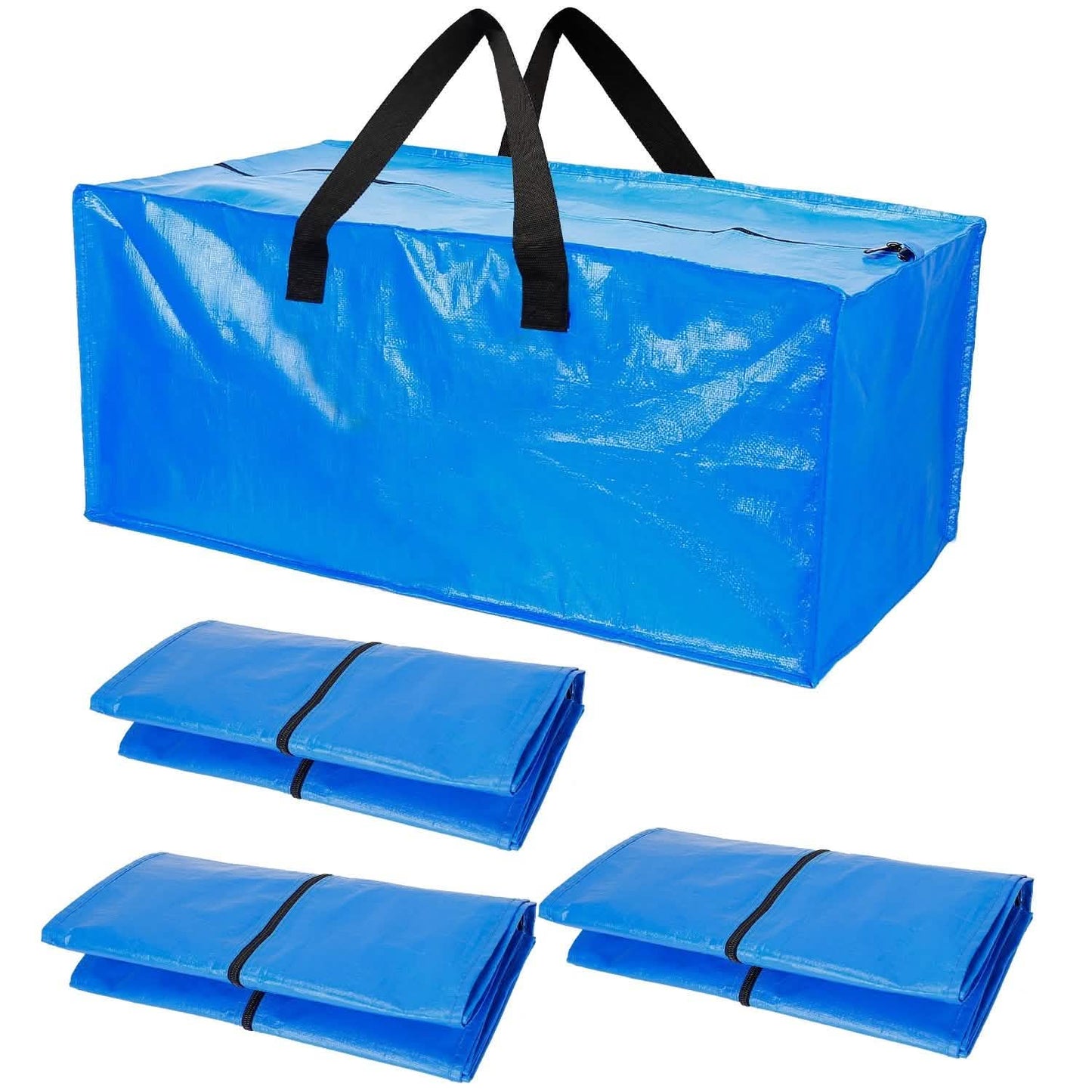 4-Pieces: Reusable Plastic Totes Blue Moving Bin Zippered Storage Bag Storage & Organization - Tophatter Daily Deals