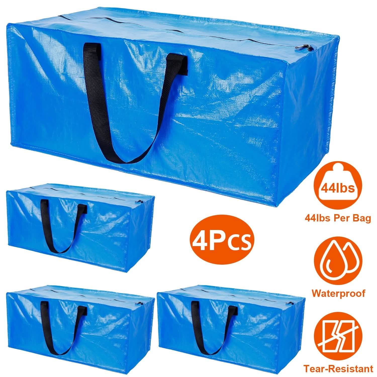 4-Pieces: Reusable Plastic Totes Blue Moving Bin Zippered Storage Bag Storage & Organization - Tophatter Daily Deals
