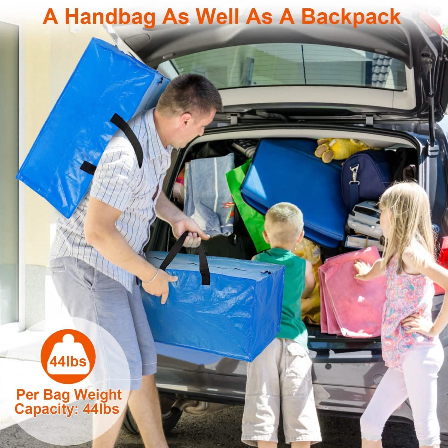 4-Pieces: Reusable Plastic Totes Blue Moving Bin Zippered Storage Bag Storage & Organization - Tophatter Daily Deals