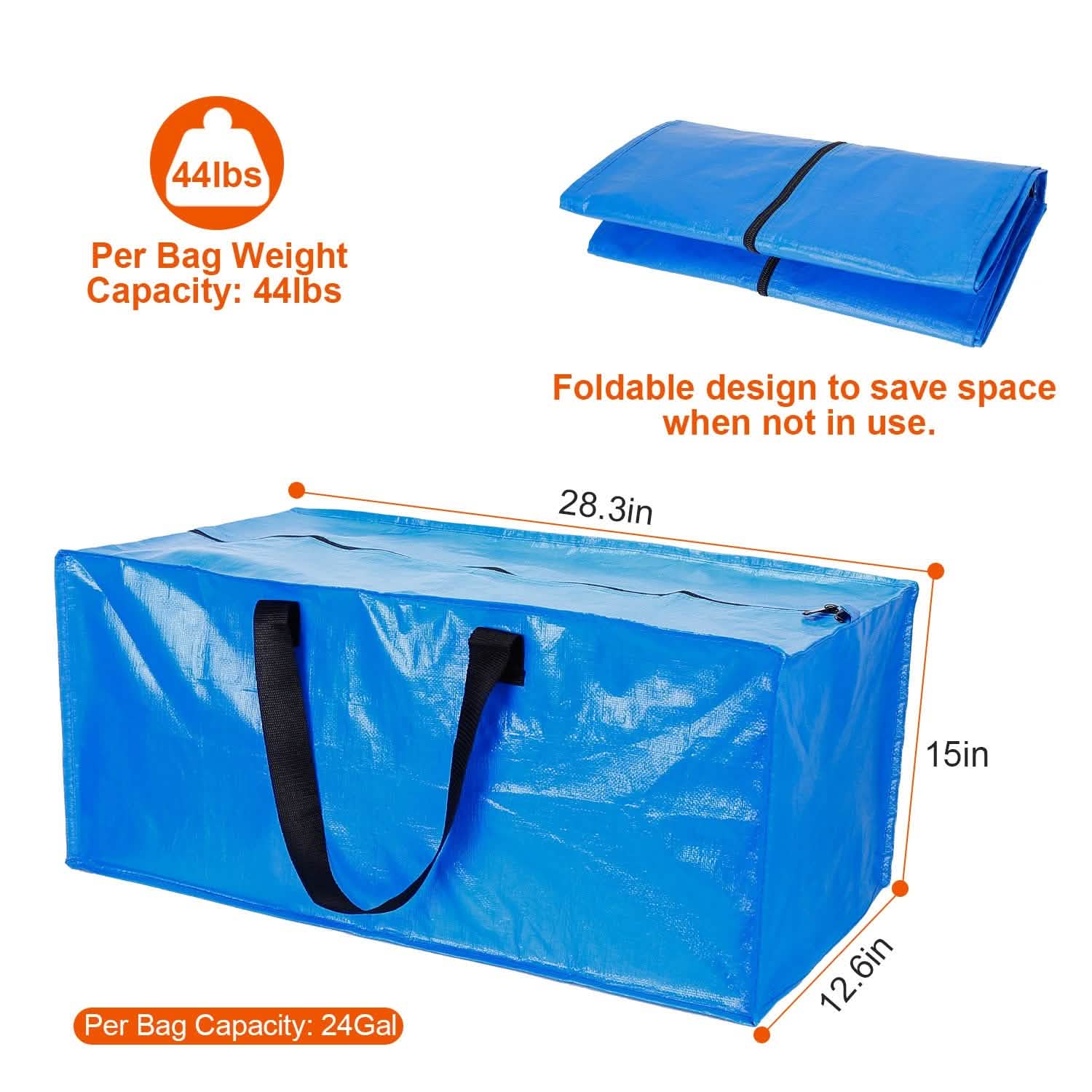 4-Pieces: Reusable Plastic Totes Blue Moving Bin Zippered Storage Bag Storage & Organization - Tophatter Daily Deals
