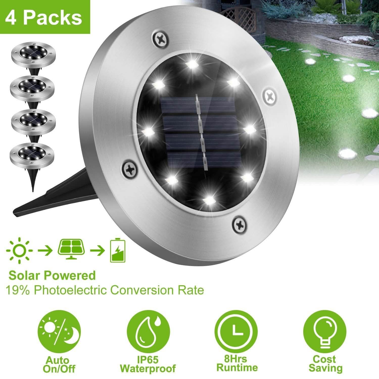4-Pieces: Solar Powered Ground Light Outdoor Lighting - Tophatter Daily Deals