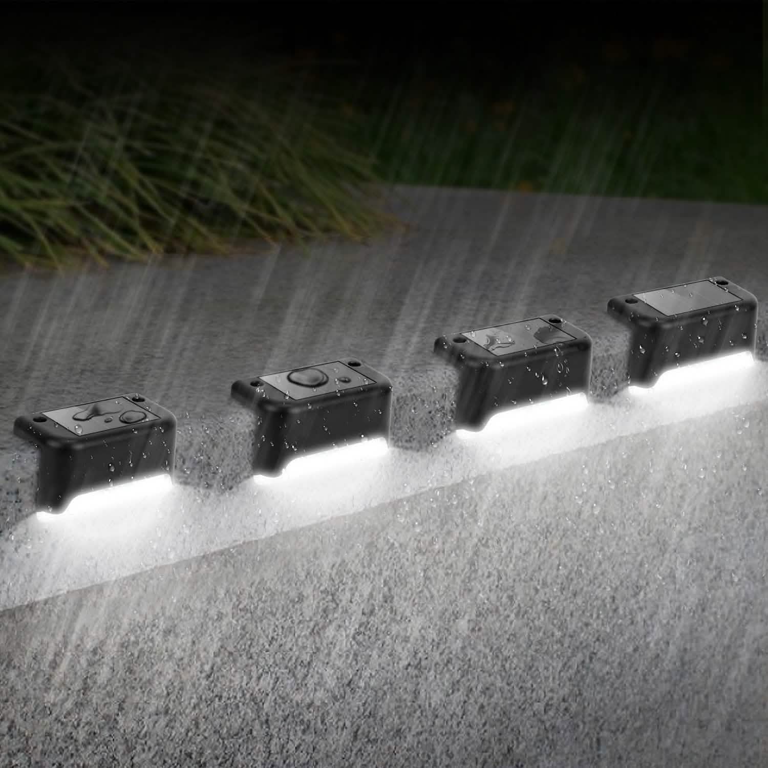 4-Pieces: Solar Powered LED Step Lights Outdoor Lighting - Tophatter Daily Deals