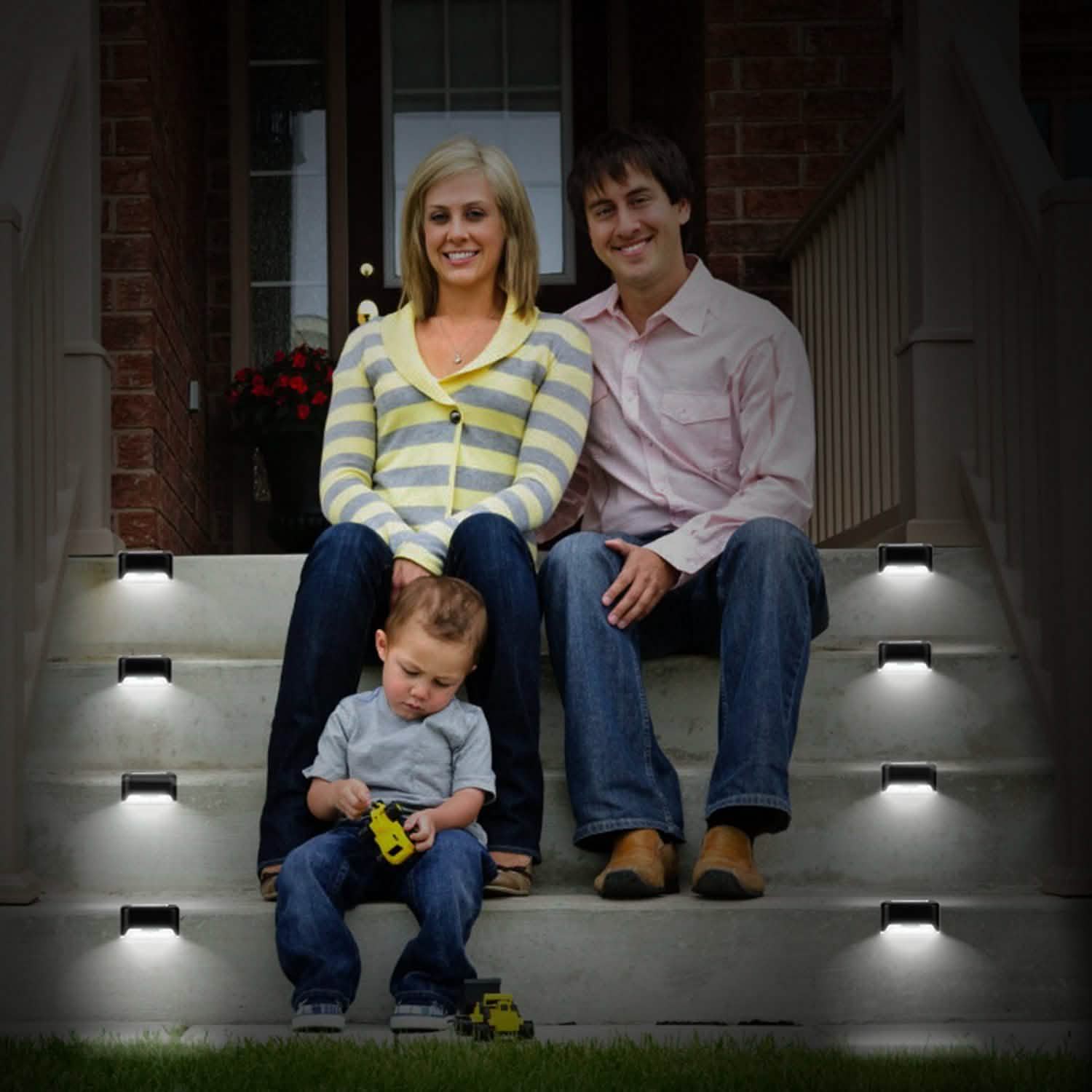4-Pieces: Solar Powered LED Step Lights Outdoor Lighting - Tophatter Daily Deals