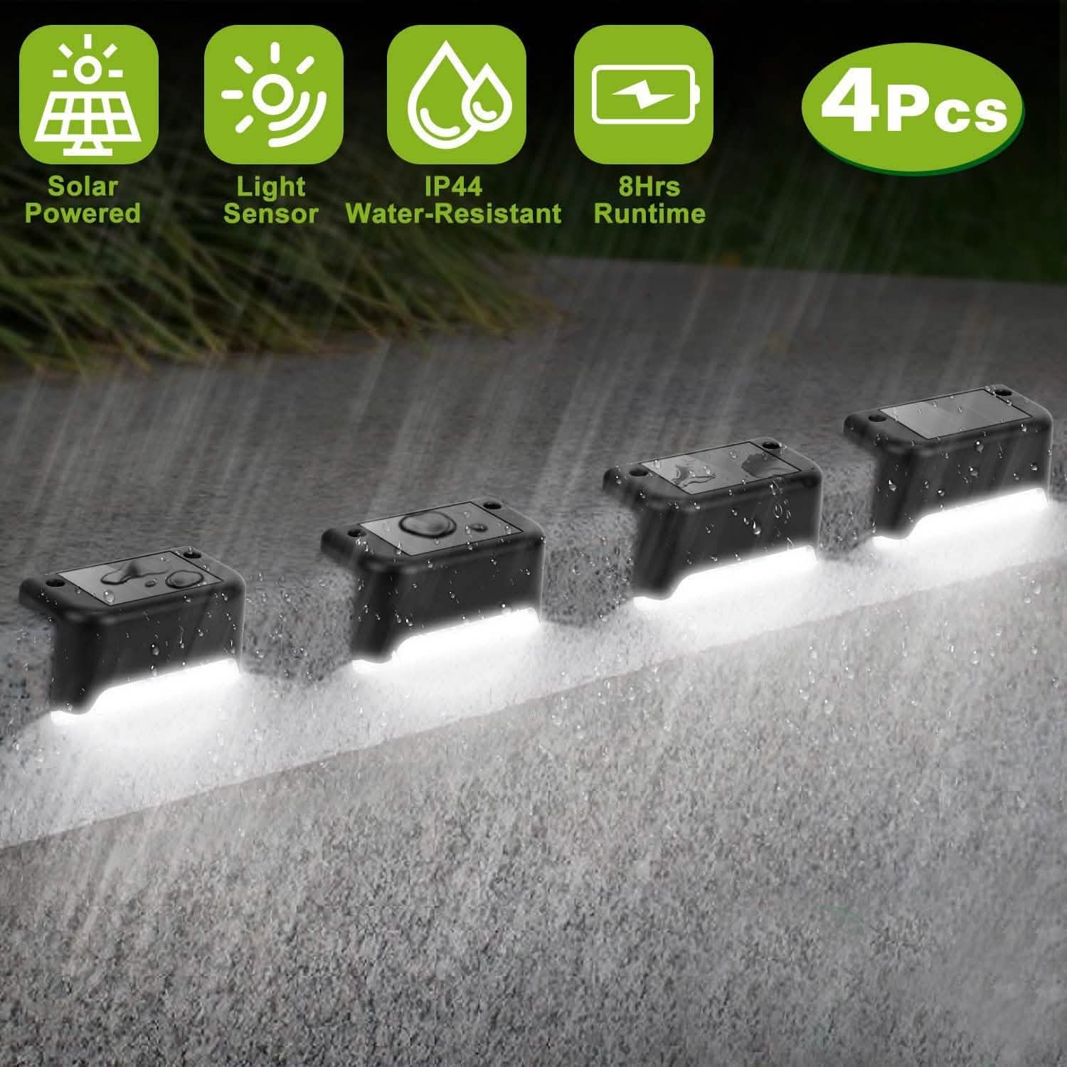 4-Pieces: Solar Powered LED Step Lights Outdoor Lighting - Tophatter Daily Deals