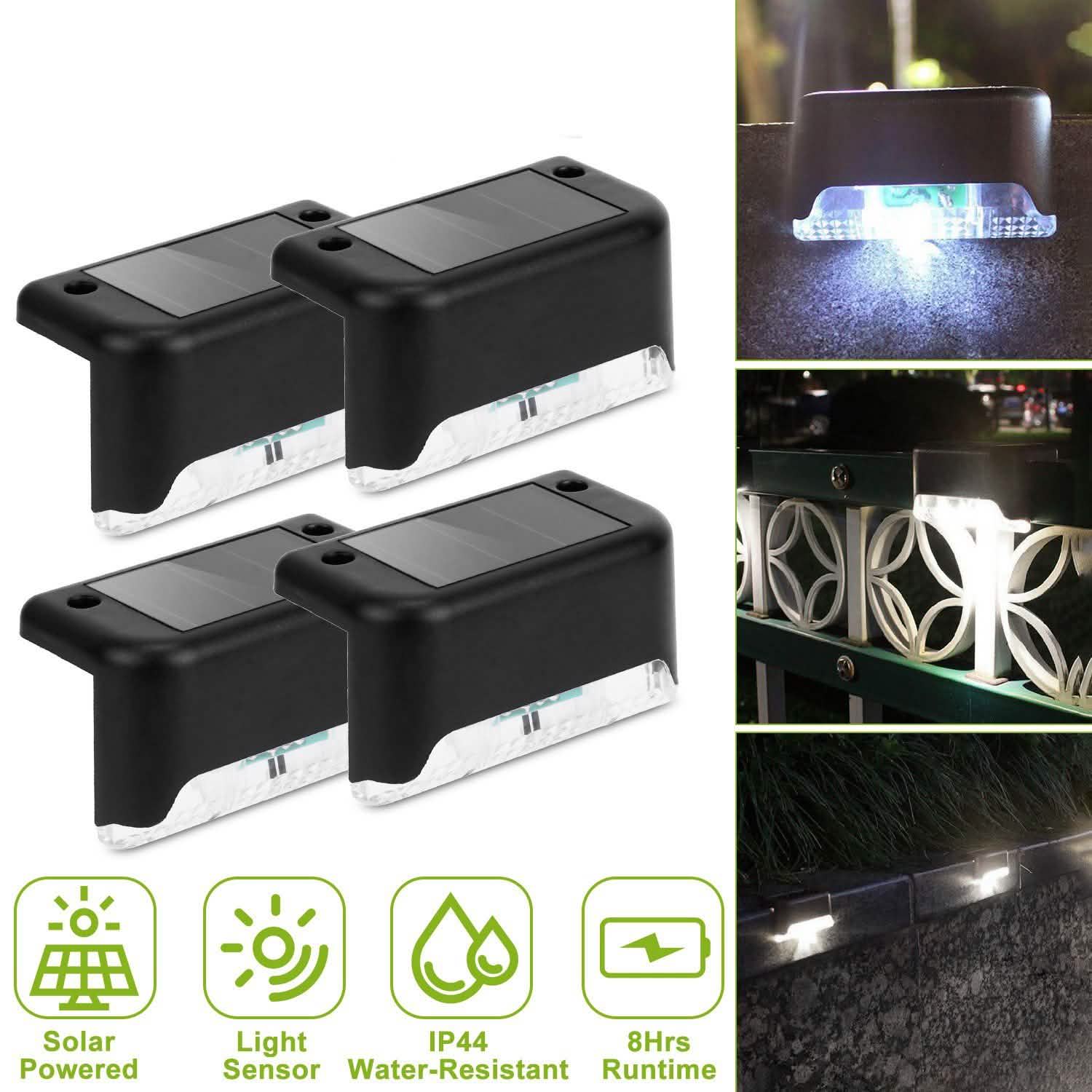 4-Pieces: Solar Powered LED Step Lights Outdoor Lighting - Tophatter Daily Deals