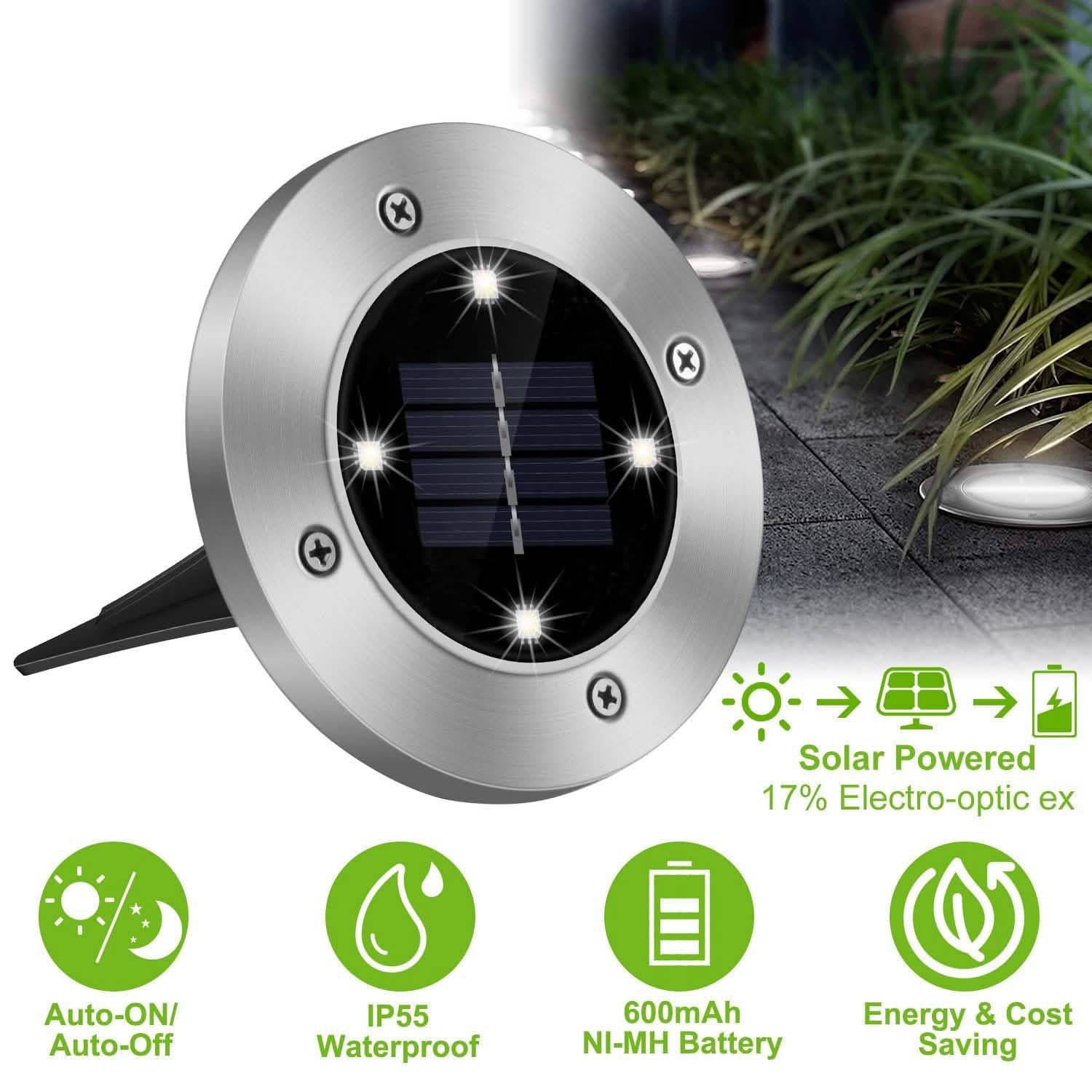 4-Pieces: Solar Waterproof Ground Light Outdoor Lighting - Tophatter Daily Deals