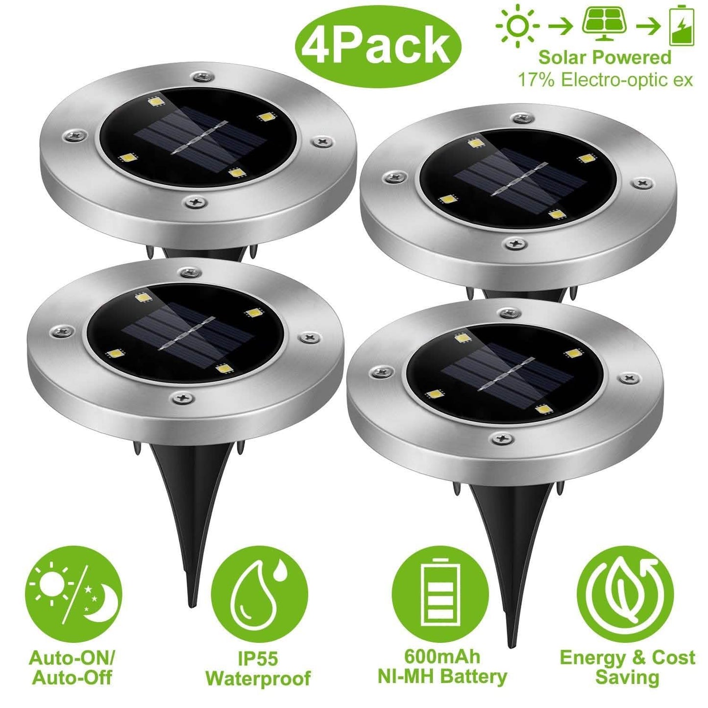 4-Pieces: Solar Waterproof Ground Light Outdoor Lighting - Tophatter Daily Deals
