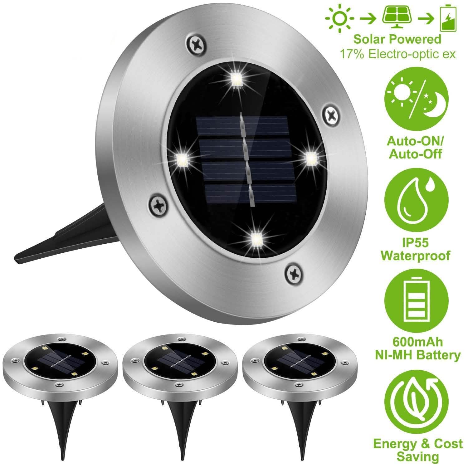 4-Pieces: Solar Waterproof Ground Light Outdoor Lighting - Tophatter Daily Deals