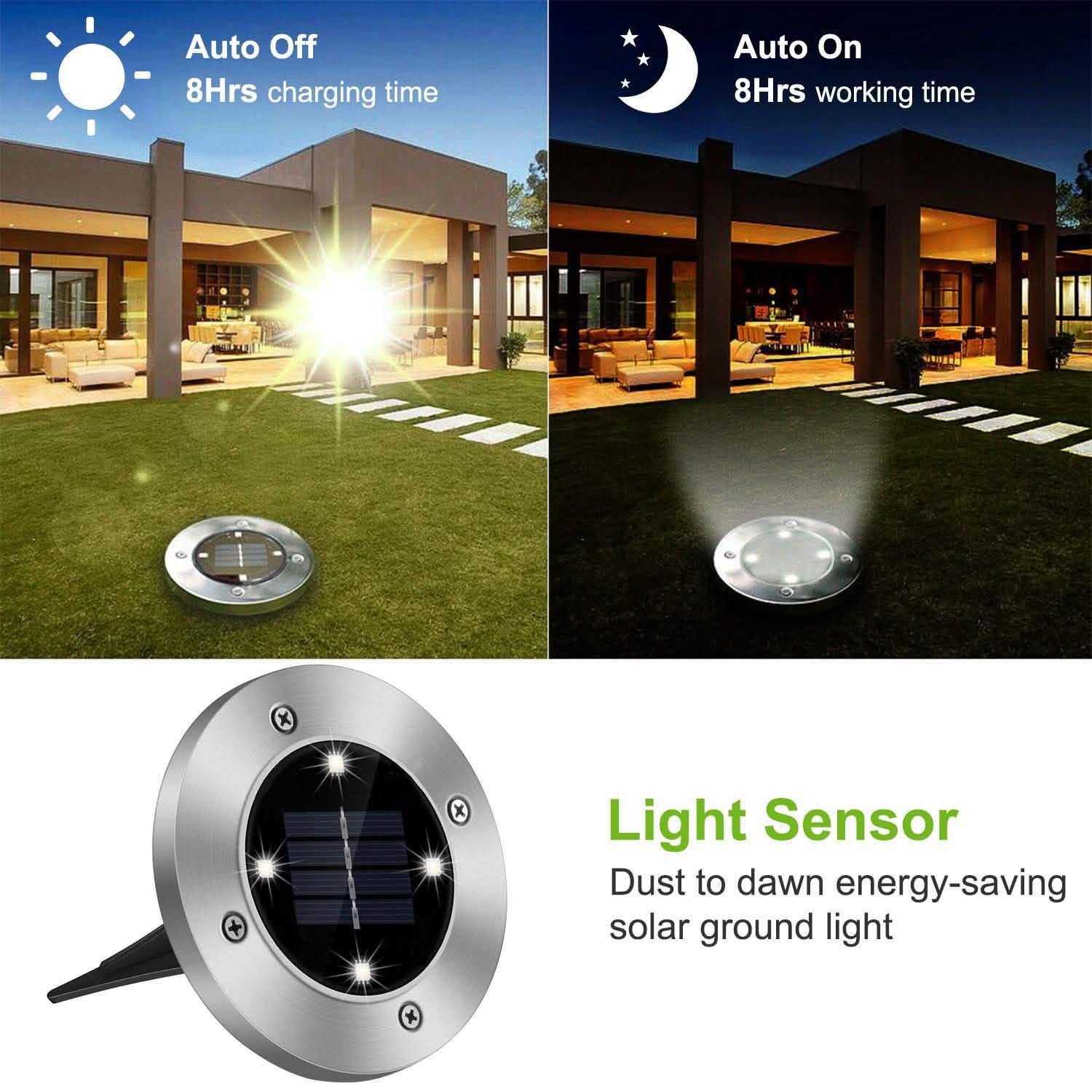 4-Pieces: Solar Waterproof Ground Light Outdoor Lighting - Tophatter Daily Deals