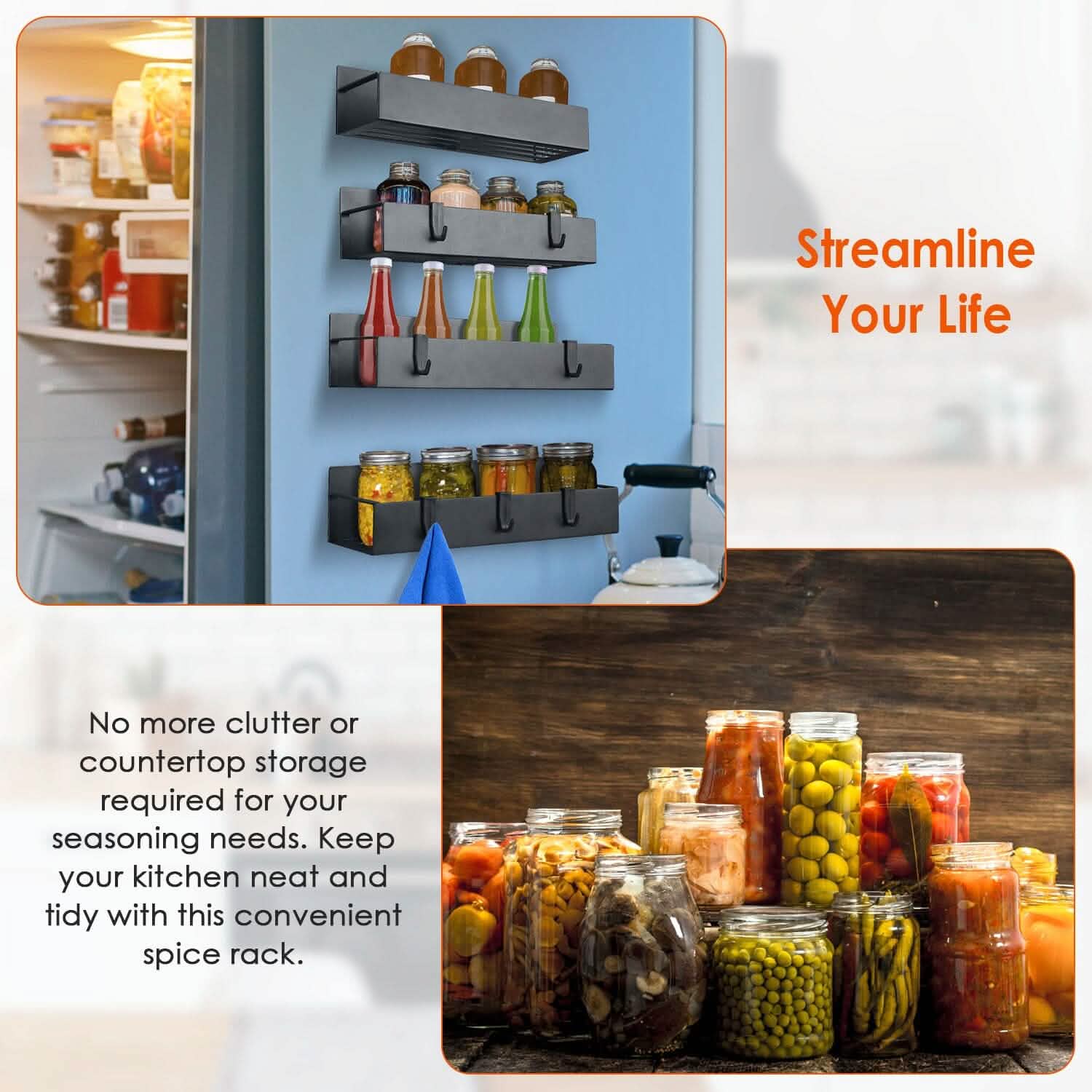 4-Pieces: Spice Rack Strong Magnetic Seasoning Storage Shelf with 8 Removable Hooks Kitchen Storage - Tophatter Daily Deals