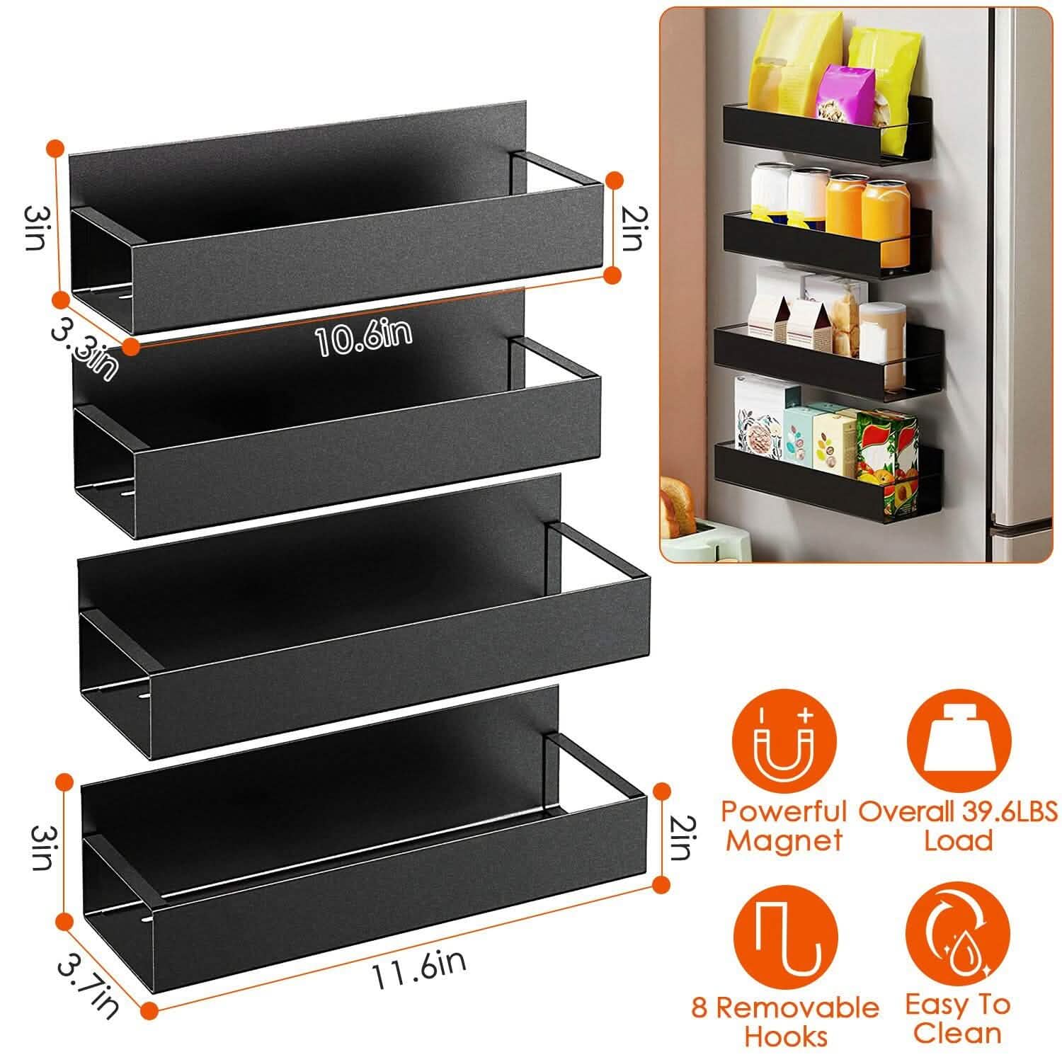 4-Pieces: Spice Rack Strong Magnetic Seasoning Storage Shelf with 8 Removable Hooks Kitchen Storage - Tophatter Daily Deals
