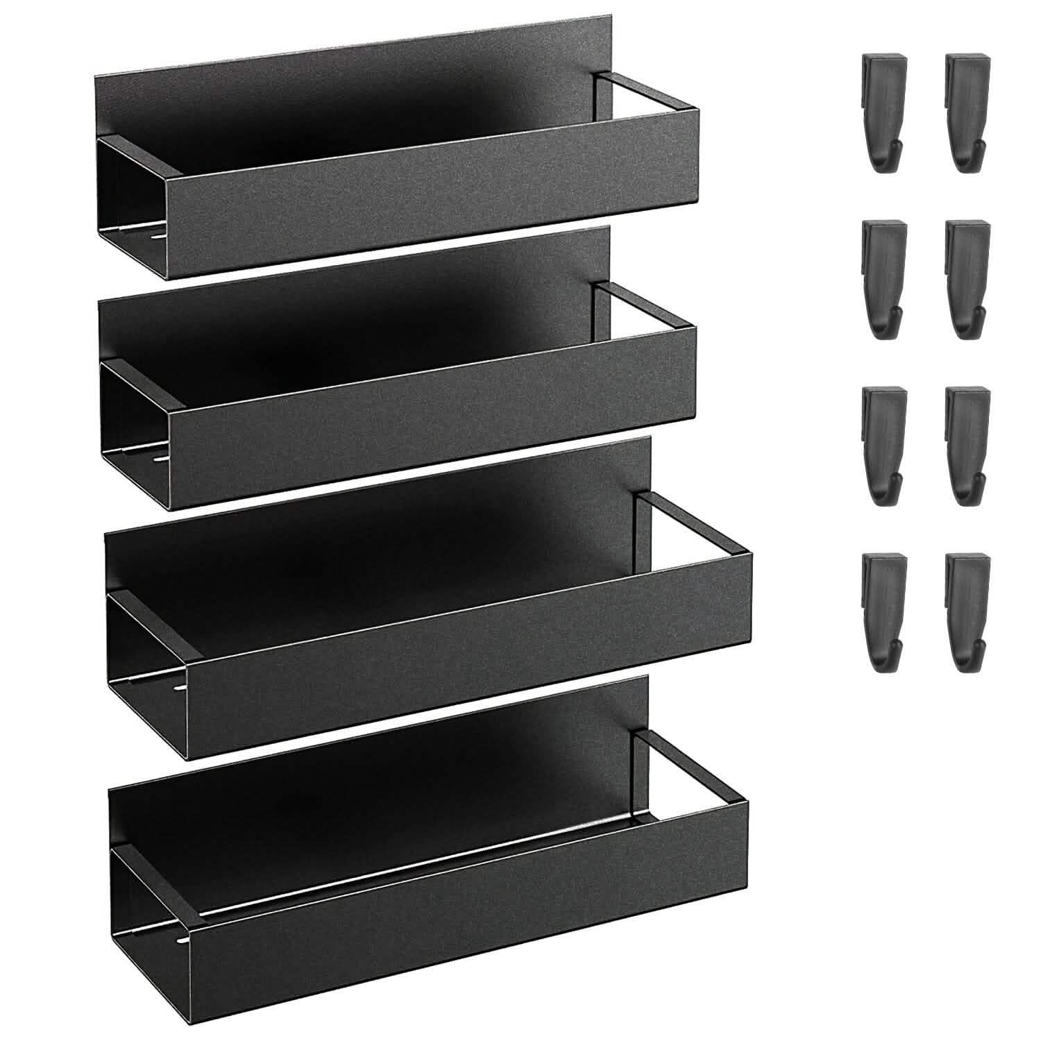 4-Pieces: Spice Rack Strong Magnetic Seasoning Storage Shelf with 8 Removable Hooks Kitchen Storage - Tophatter Daily Deals