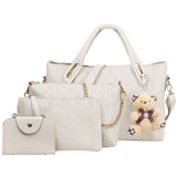 4-Pieces: Women Leather Handbag Cream Handbags & Wallets - Tophatter Daily Deals