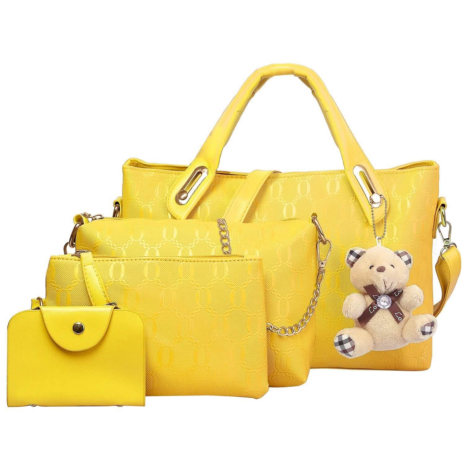 4-Pieces: Women Leather Handbag Yellow Handbags & Wallets - Tophatter Daily Deals