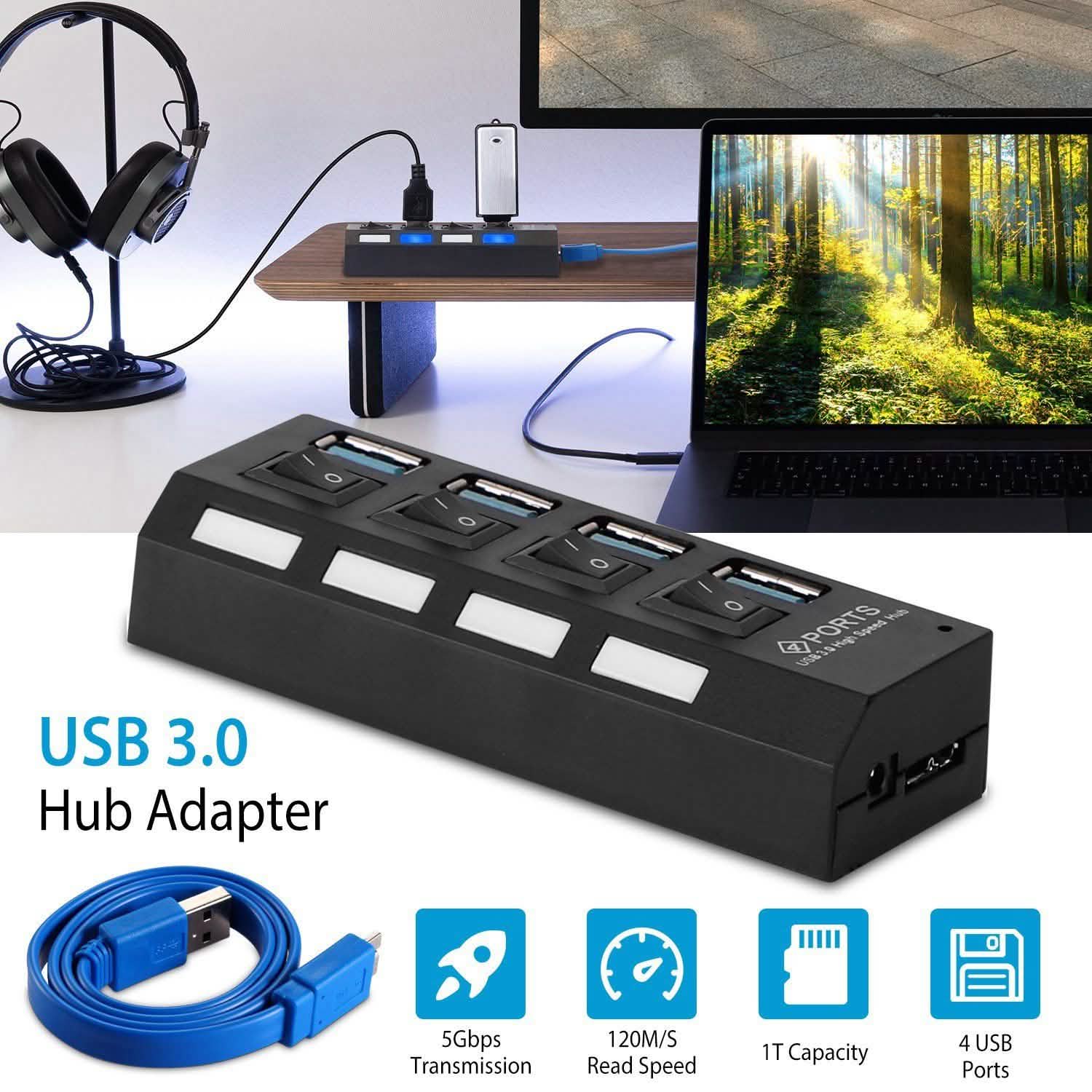 4 Port USB 3.0 Hub High Speed Adapter Computer Accessories - Tophatter Daily Deals