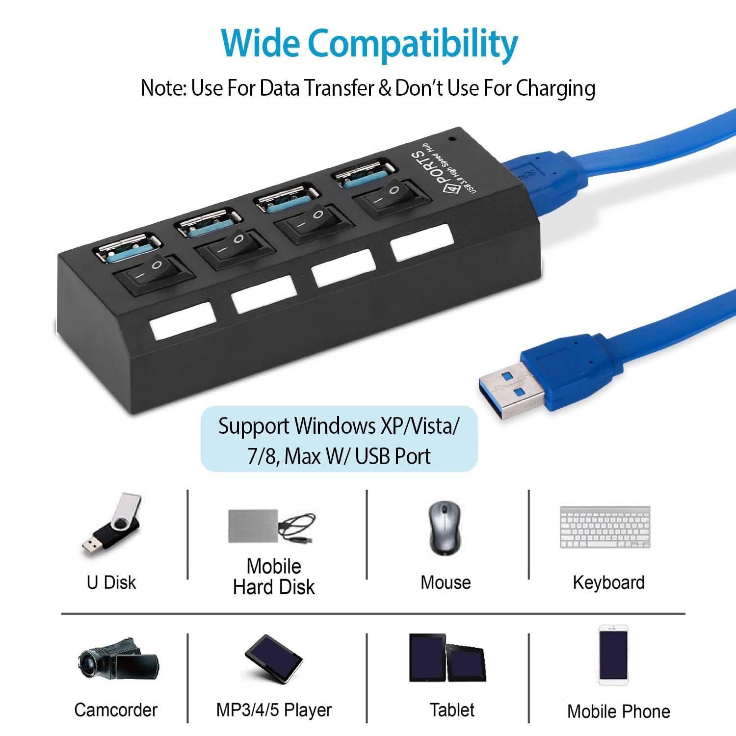 4 Port USB 3.0 Hub High Speed Adapter Computer Accessories - Tophatter Daily Deals
