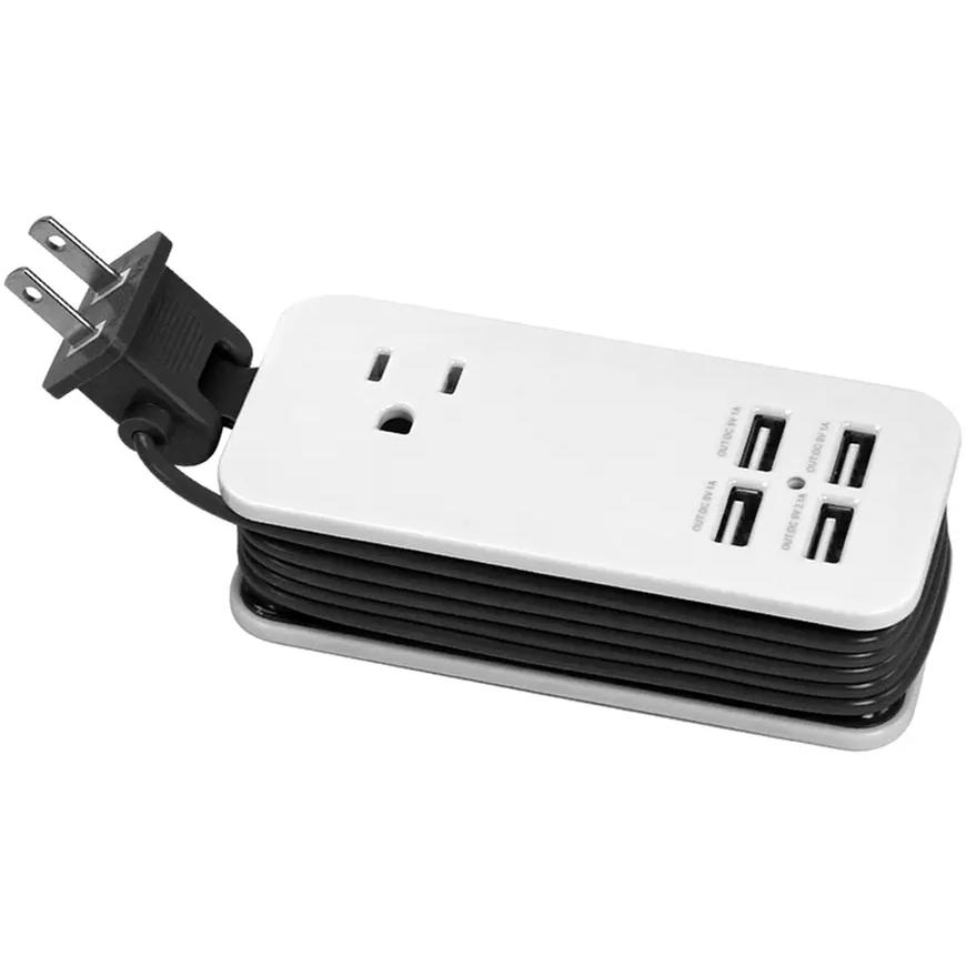 4 Port USB with Single AC Extendable Wire Charging Station Black Charging Station - Tophatter Daily Deals