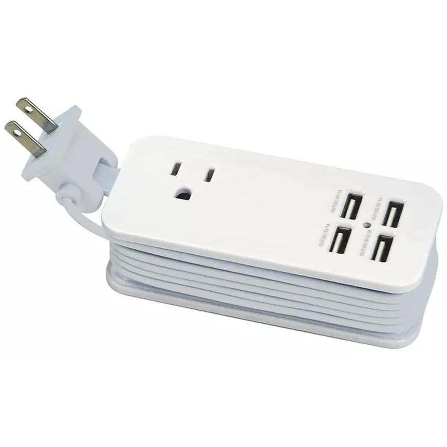 4 Port USB with Single AC Extendable Wire Charging Station White Charging Station - Tophatter Daily Deals
