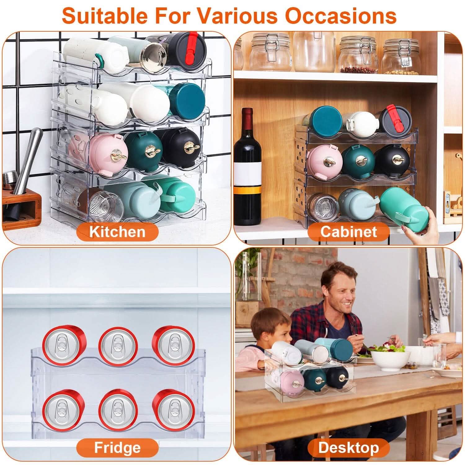 4-Tier Bottle Storage 12 Bottles Transparent Stackable Organizer Holder Shelf Kitchen Storage - Tophatter Daily Deals