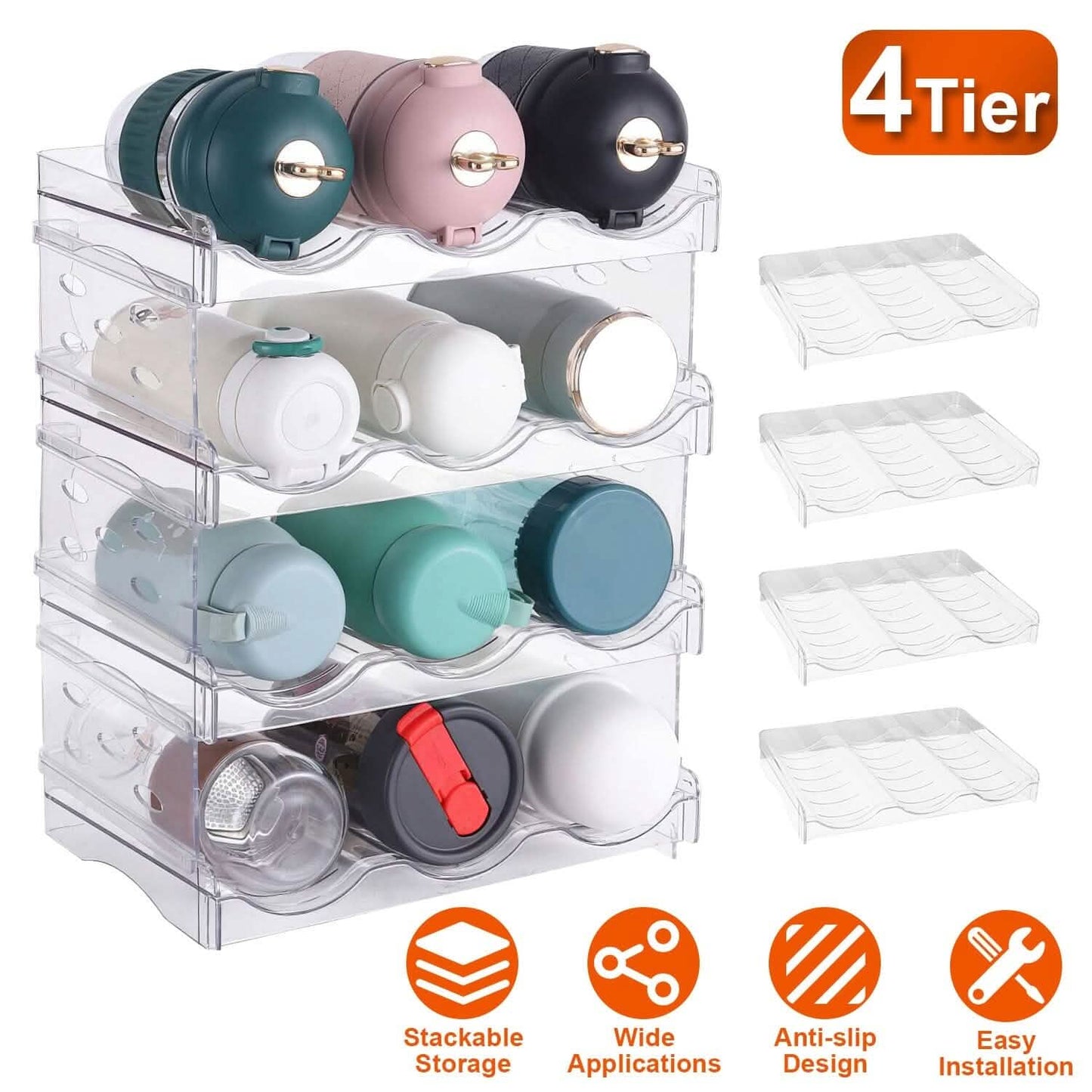 4-Tier Bottle Storage 12 Bottles Transparent Stackable Organizer Holder Shelf Kitchen Storage - Tophatter Daily Deals