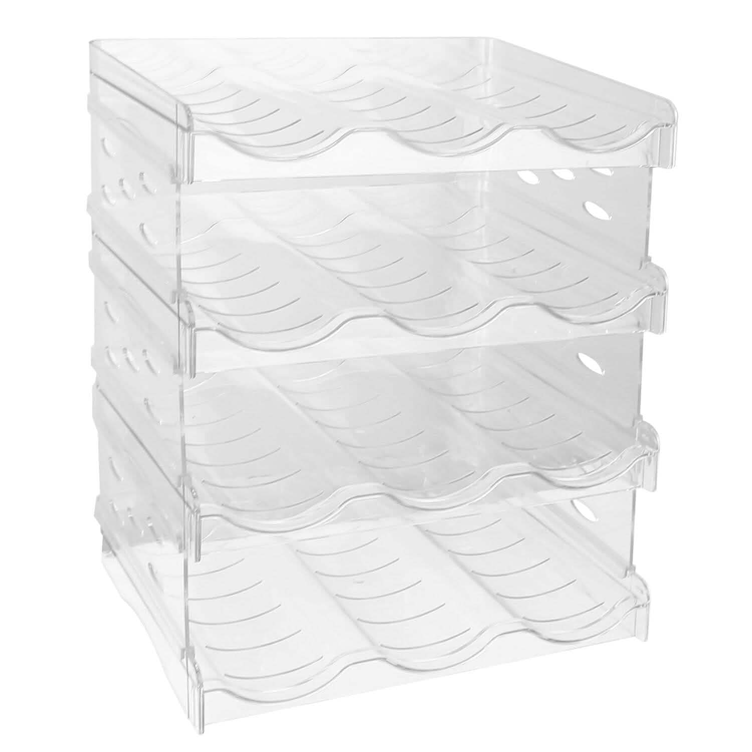4-Tier Bottle Storage 12 Bottles Transparent Stackable Organizer Holder Shelf Kitchen Storage - Tophatter Daily Deals