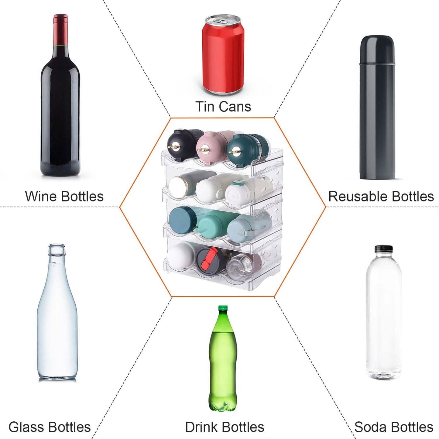 4-Tier Bottle Storage 12 Bottles Transparent Stackable Organizer Holder Shelf Kitchen Storage - Tophatter Daily Deals