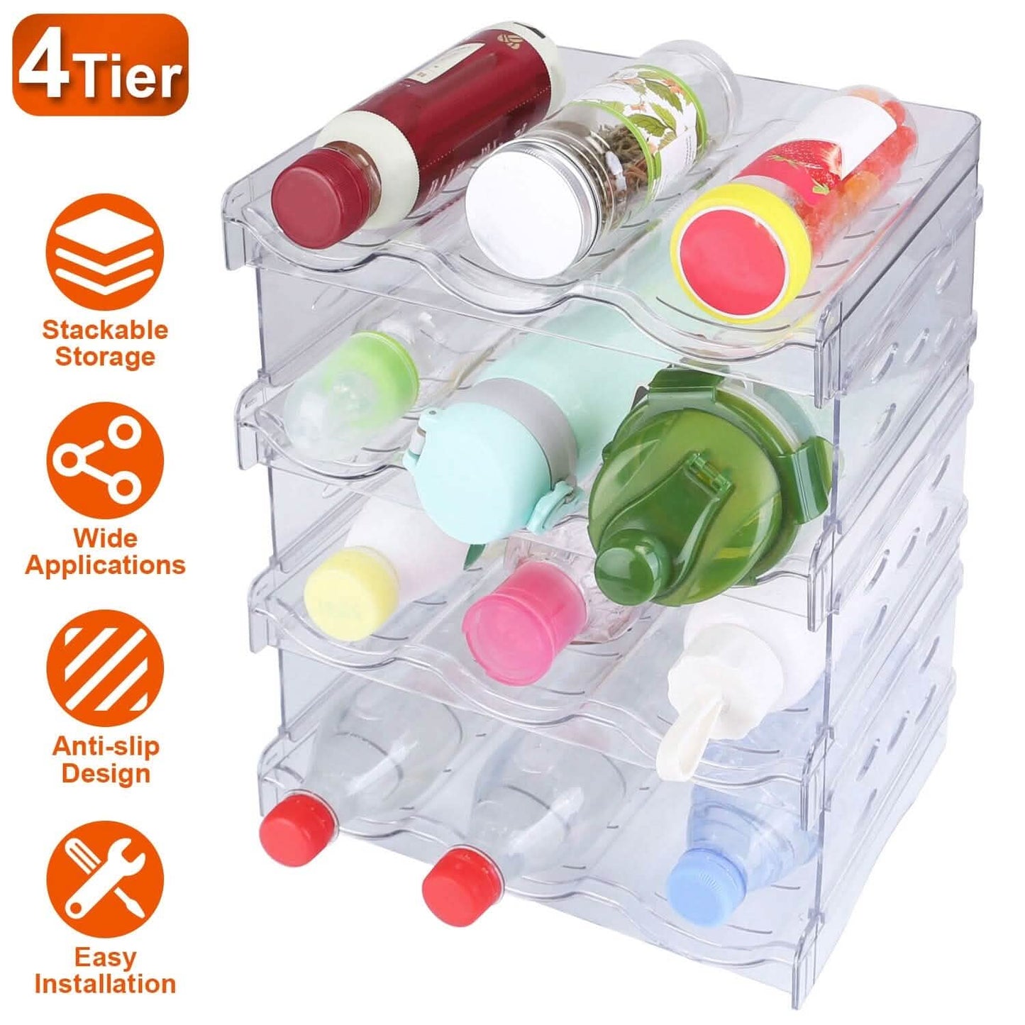 4-Tier Bottle Storage 12 Bottles Transparent Stackable Organizer Holder Shelf Kitchen Storage - Tophatter Daily Deals