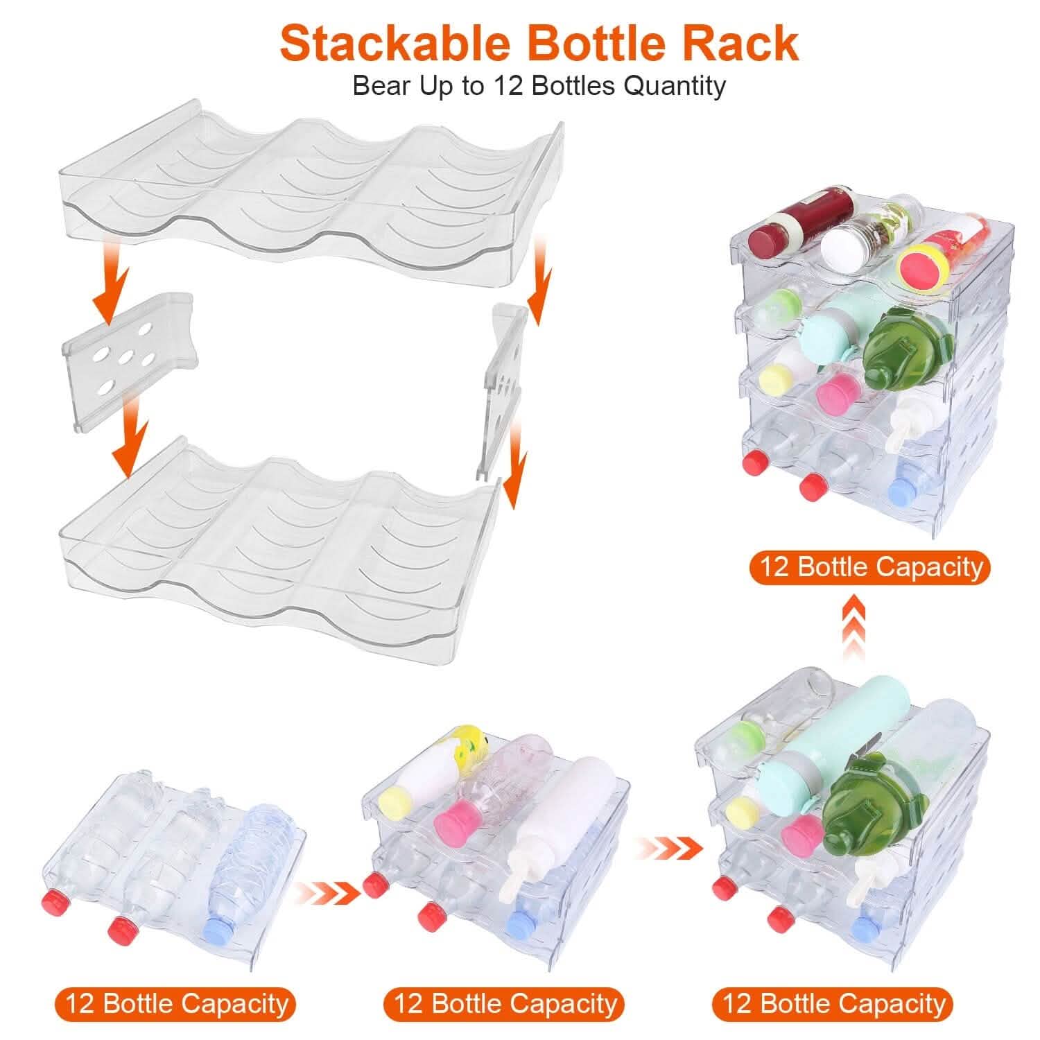 4-Tier Bottle Storage 12 Bottles Transparent Stackable Organizer Holder Shelf Kitchen Storage - Tophatter Daily Deals