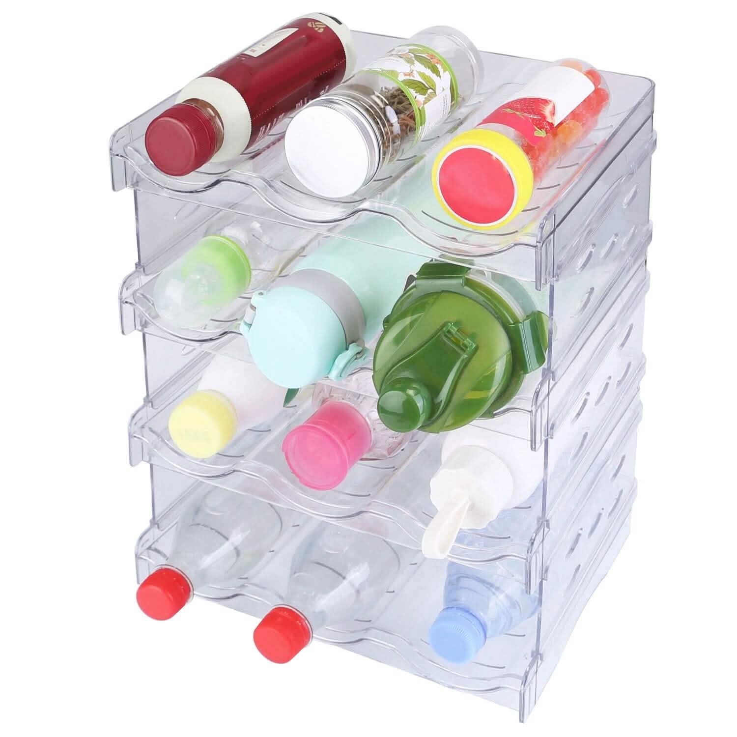 4-Tier Bottle Storage 12 Bottles Transparent Stackable Organizer Holder Shelf Kitchen Storage - Tophatter Daily Deals