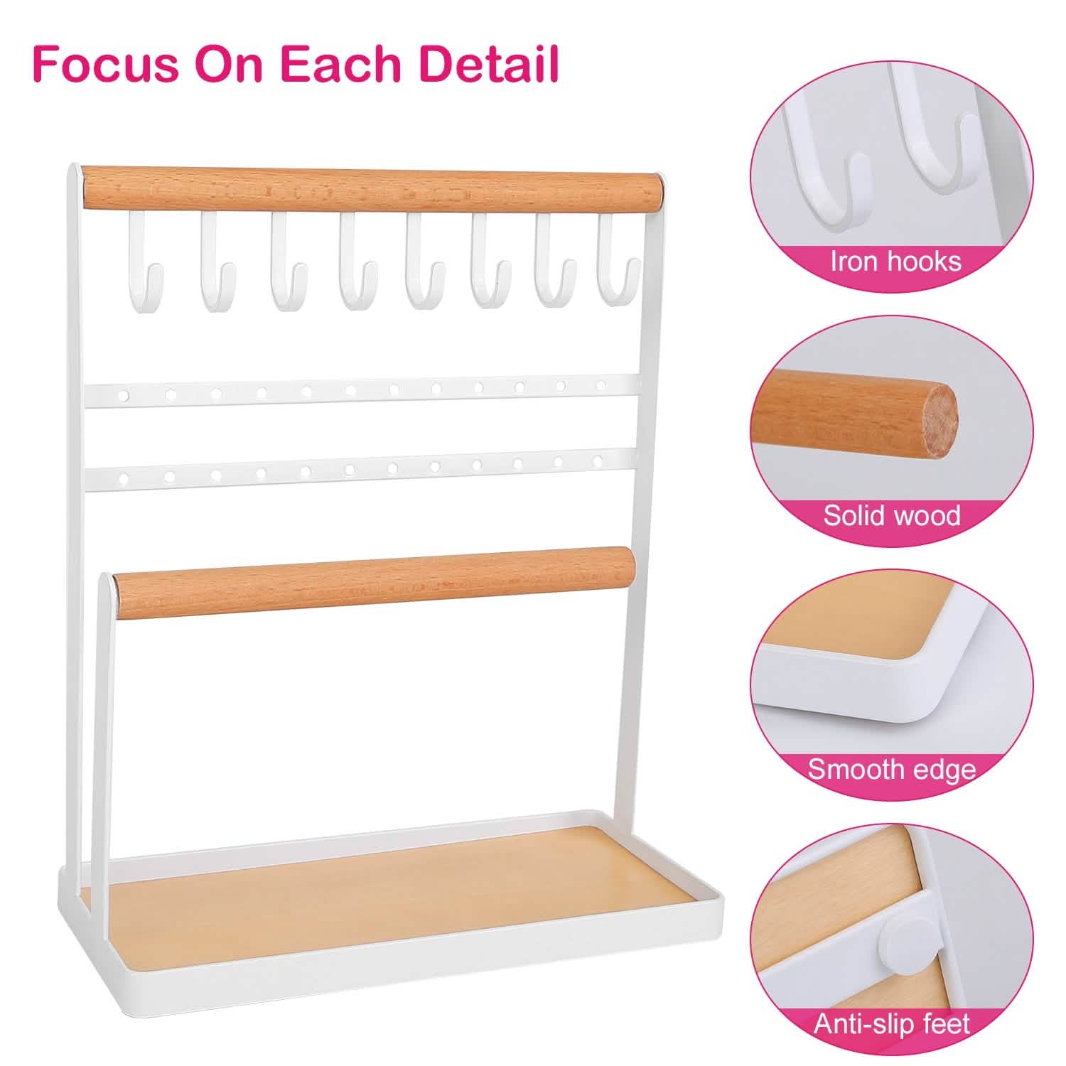 4-Tier Tabletop Wooden Jewelry Display Stand Storage & Organization - Tophatter Daily Deals