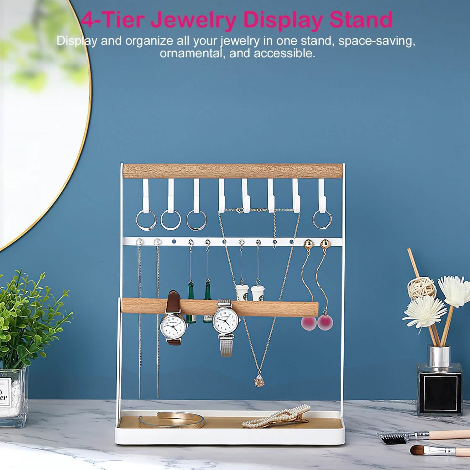 4-Tier Tabletop Wooden Jewelry Display Stand Storage & Organization - Tophatter Daily Deals