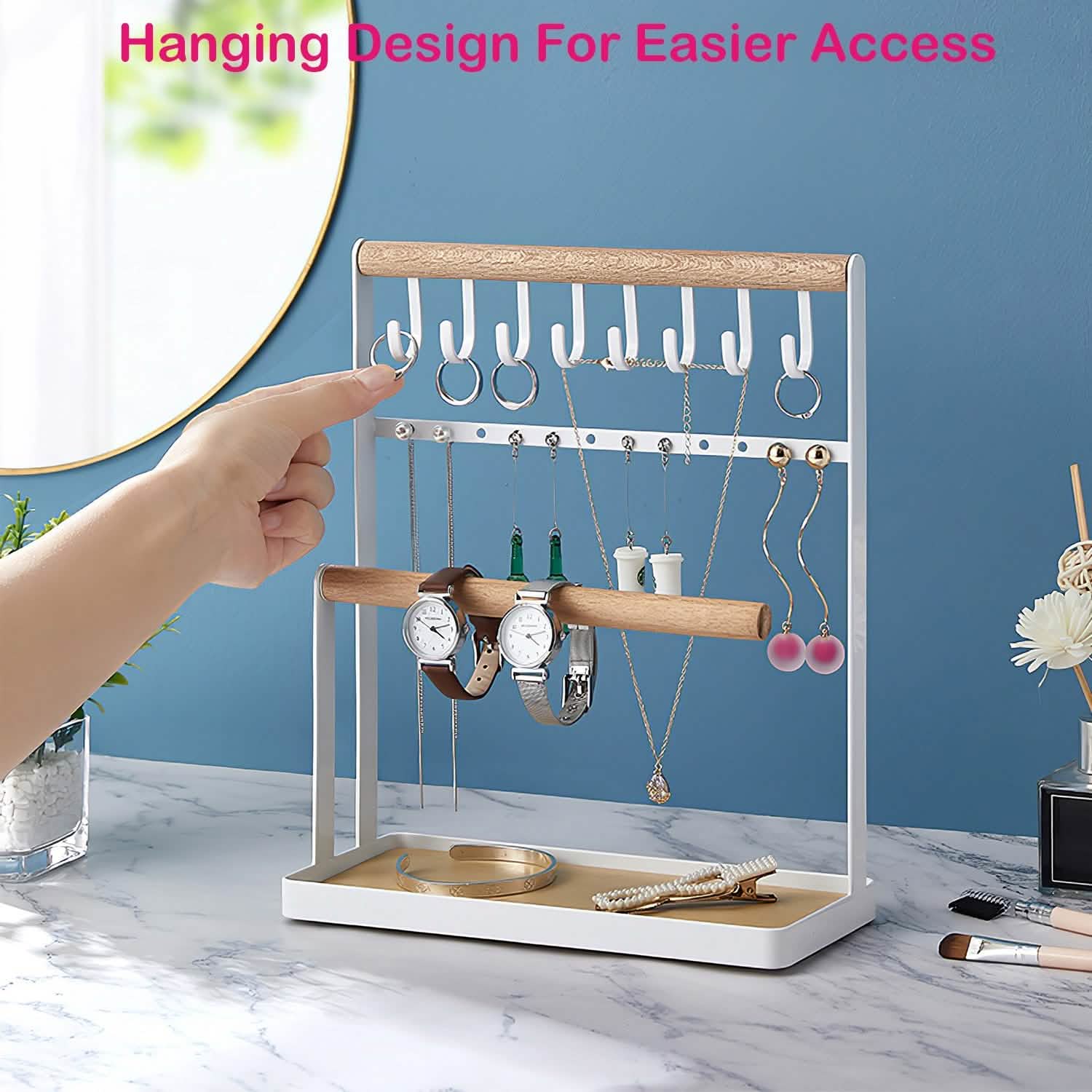 4-Tier Tabletop Wooden Jewelry Display Stand Storage & Organization - Tophatter Daily Deals