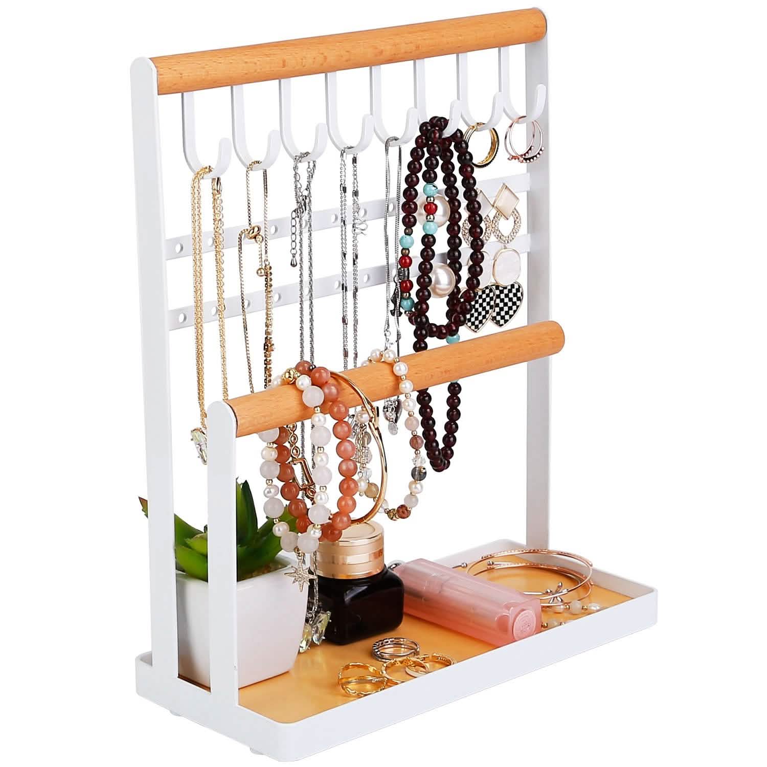 4-Tier Tabletop Wooden Jewelry Display Stand Storage & Organization - Tophatter Daily Deals
