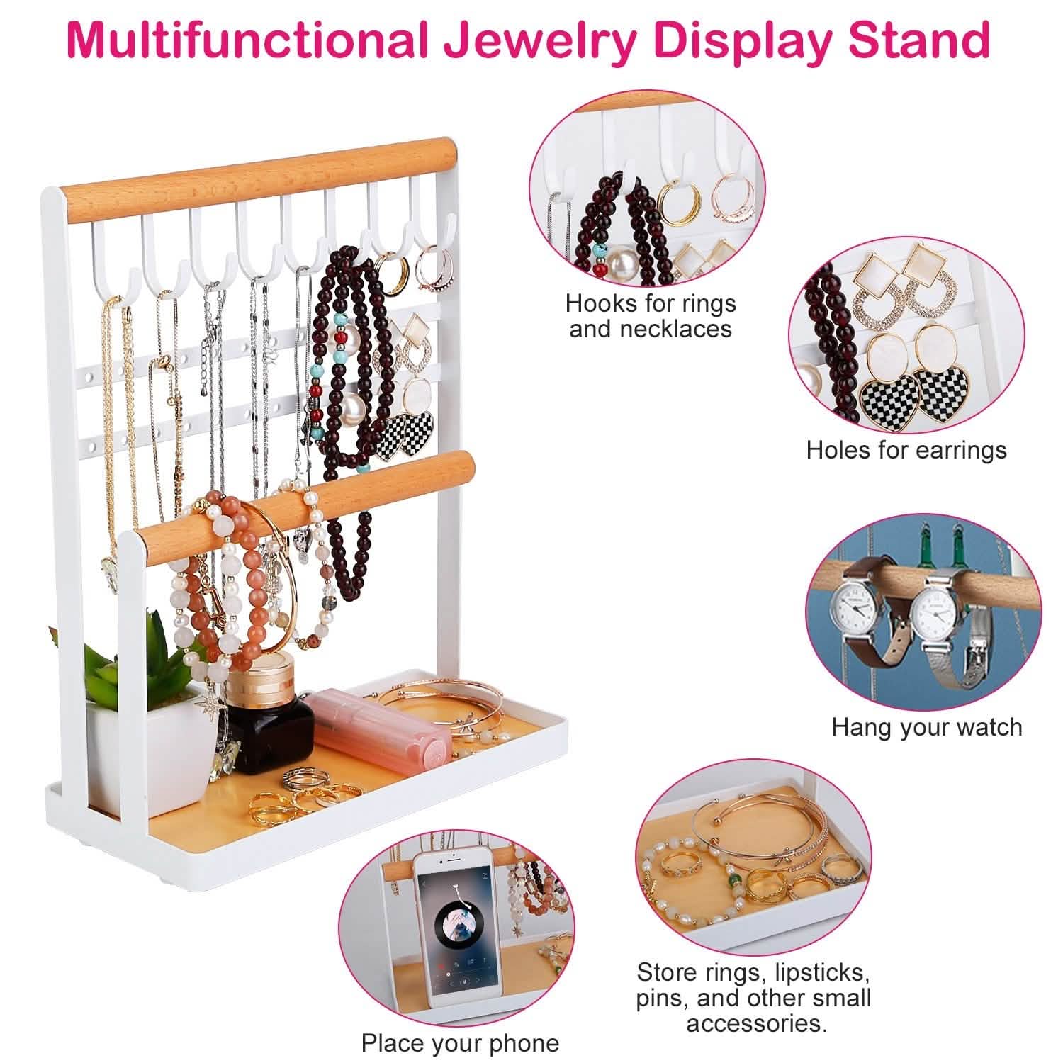 4-Tier Tabletop Wooden Jewelry Display Stand Storage & Organization - Tophatter Daily Deals