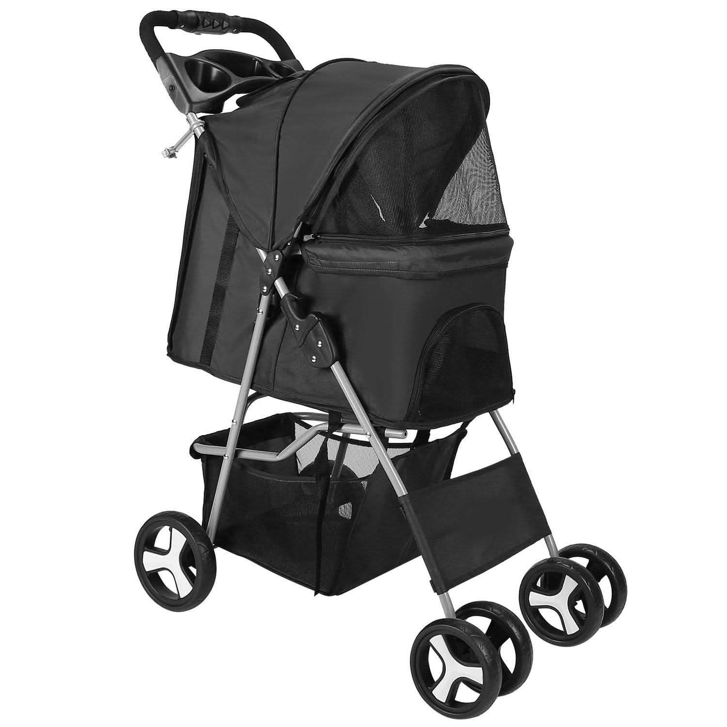 4 Wheels Pet Foldable Stroller Black Pet Supplies - Tophatter Daily Deals