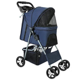 4 Wheels Pet Foldable Stroller Blue Pet Supplies - Tophatter Daily Deals