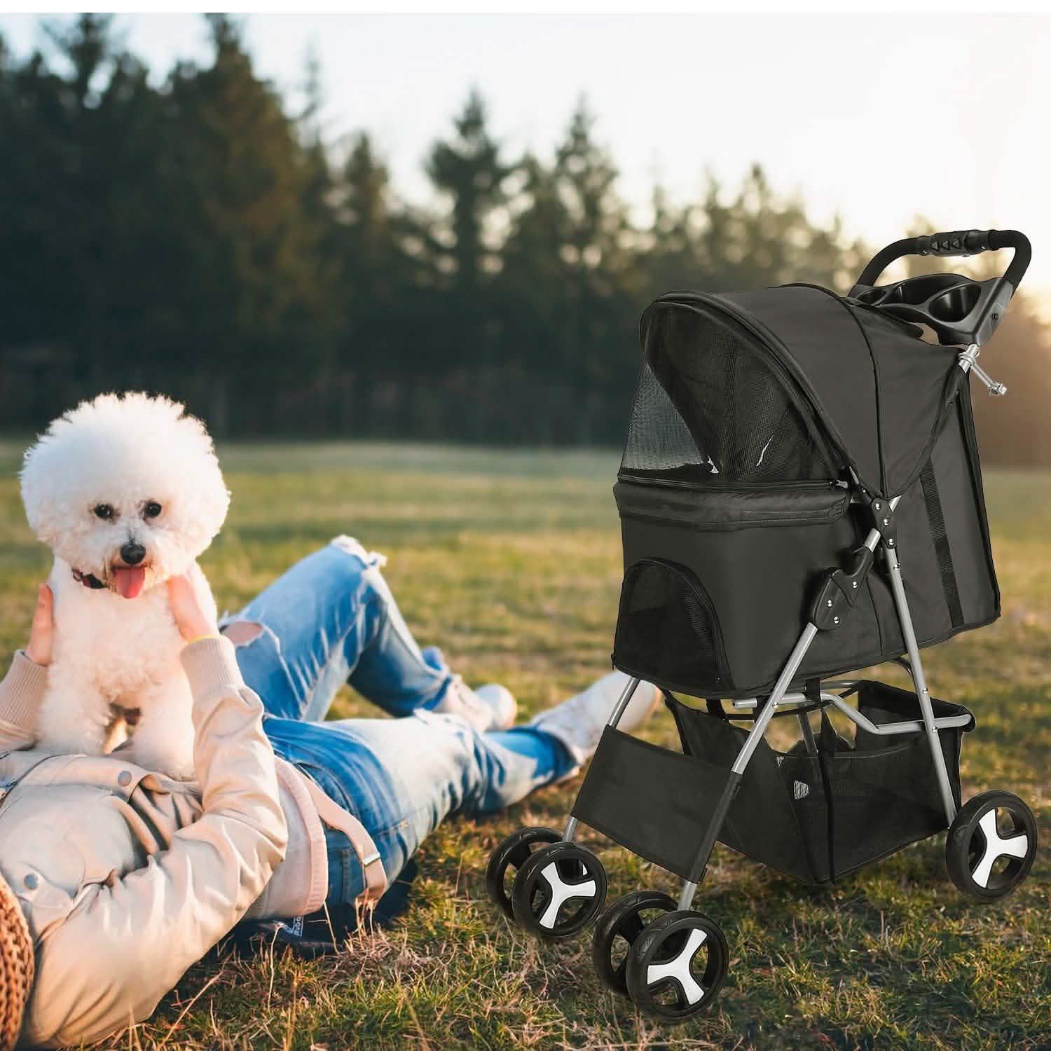 4 Wheels Pet Foldable Stroller Pet Supplies - Tophatter Daily Deals