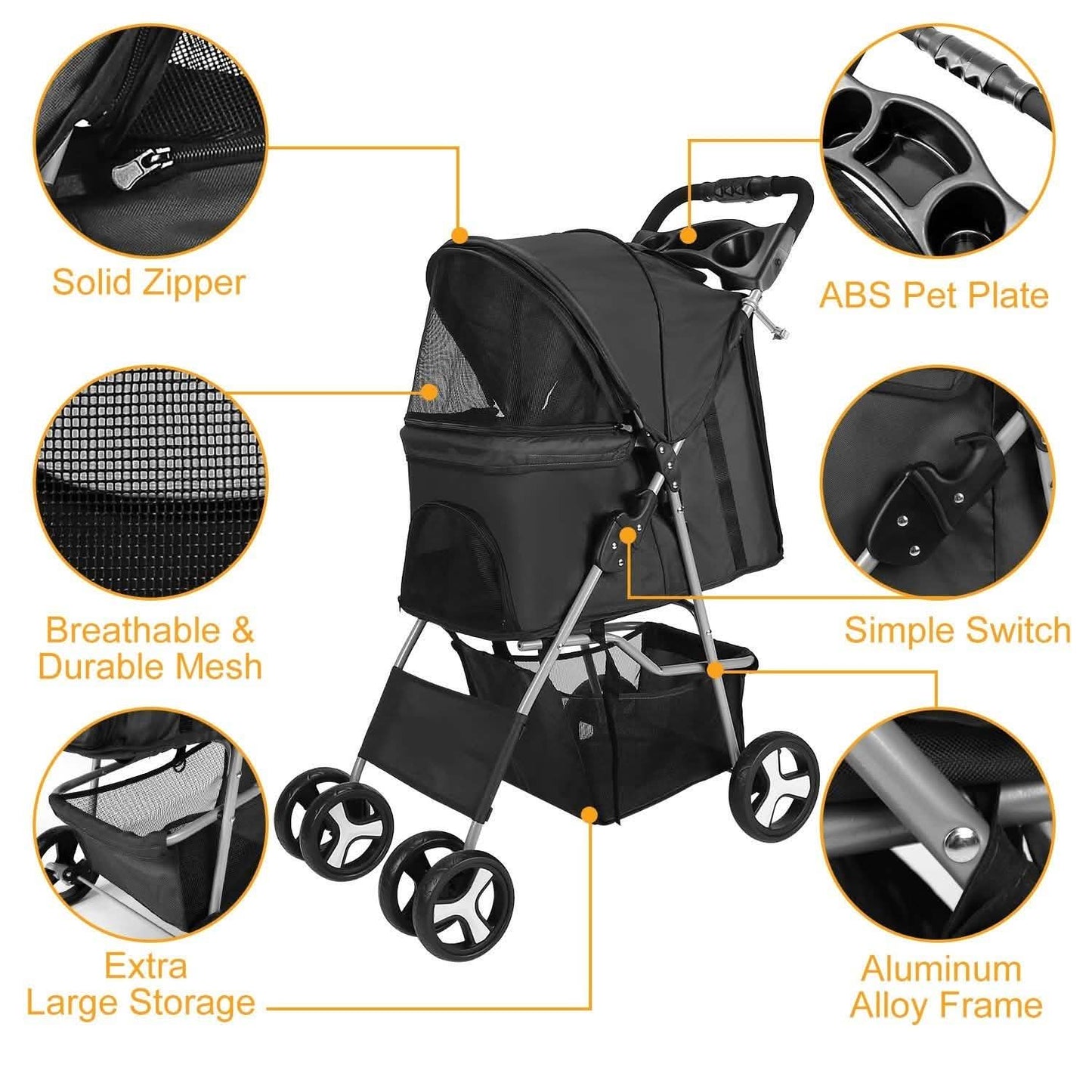 4 Wheels Pet Foldable Stroller Pet Supplies - Tophatter Daily Deals