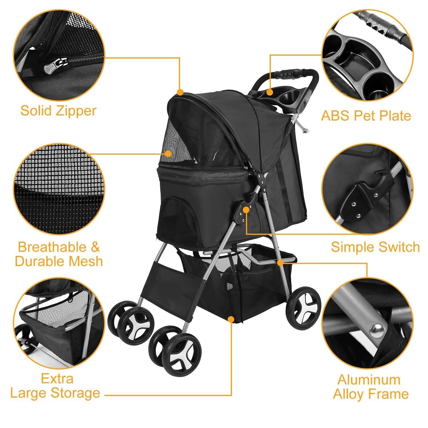 4 Wheels Pet Foldable Stroller Pet Supplies - Tophatter Daily Deals