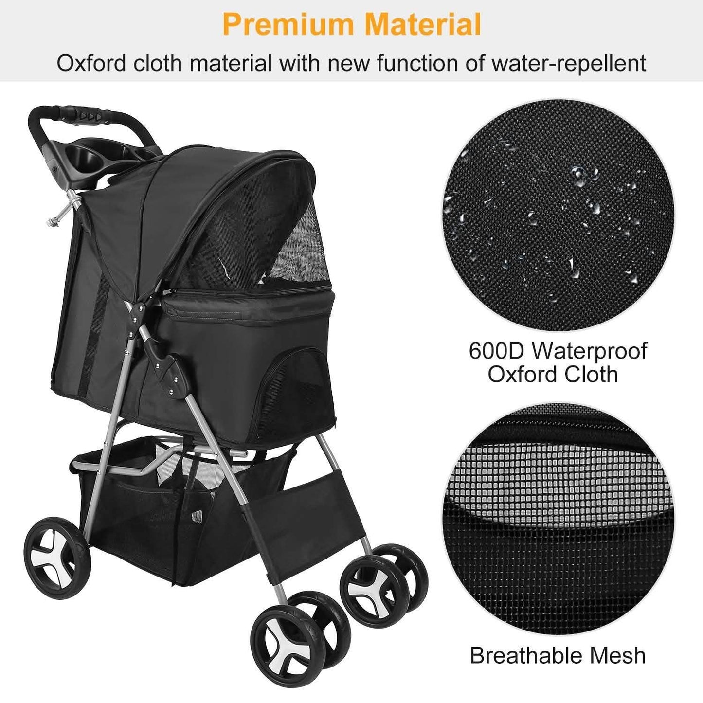 4 Wheels Pet Foldable Stroller Pet Supplies - Tophatter Daily Deals